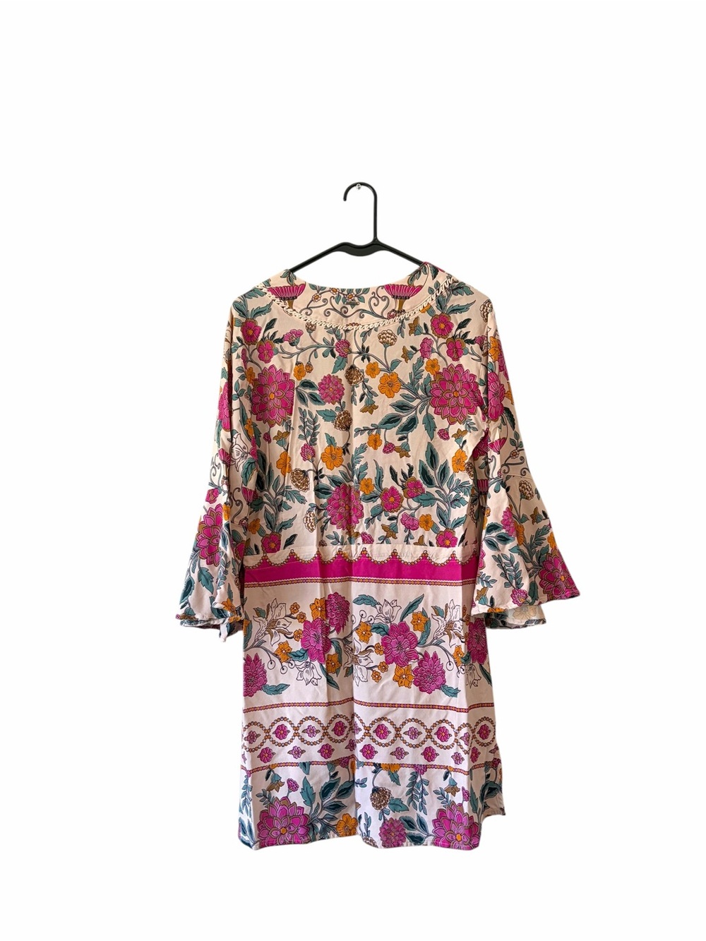 Maaji Cream Floral Tie-Waist V-Neck Dress with Pink & Orange Accents - Picture 6 of 12
